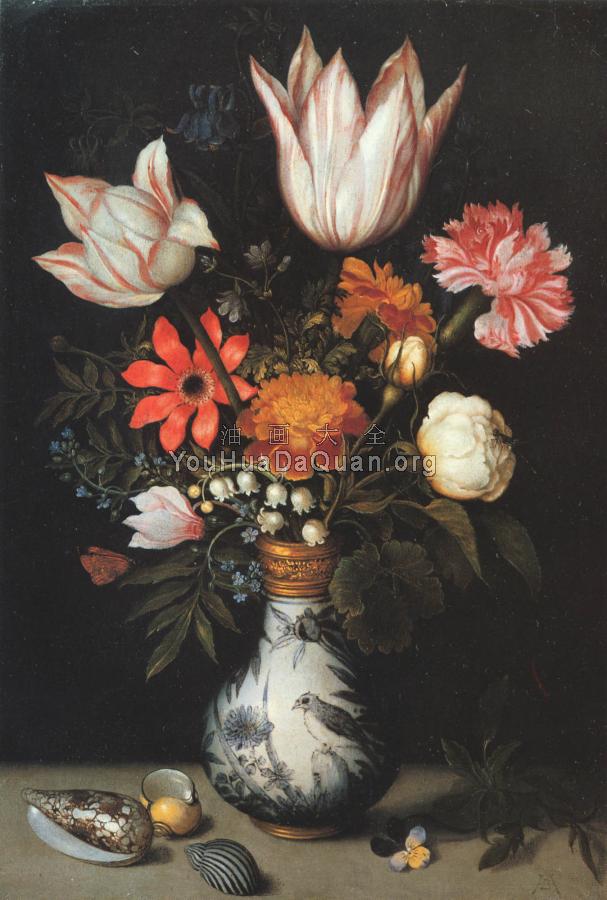 Tulips, Roses, a Pink and White Carnation - 安布罗修斯·博斯查尔特
